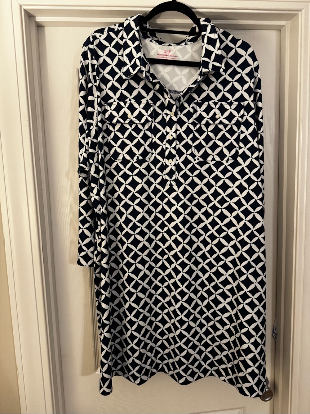 Vineyard Vines Navy and White Geometric Performance Dress